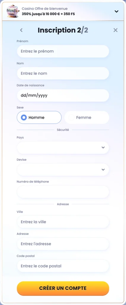 CasinoLab inscription page with registration fields