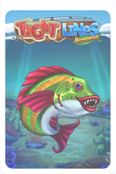 Poisson vert et rouge vif avec des rayures, logo Tight Lines Bonanza