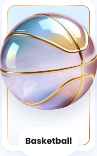 Ballon de basketball stylisé aux reflets irisés et dorés